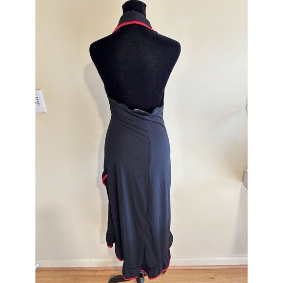 RUBY ROX Vntg Y2K Black Red Ruffle Flamenco Asymmetrical Hem Halter Dress Jr L - Picture 4 of 8
